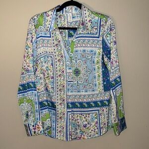 Joie Patterned Button-Up Shirt in Blue & Green Size Medium
